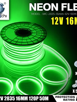 LED NEON FLEX DC12V ขนาด16 มิล 1ม้วน แสงเขียว ไฟนีออนเฟล็กซ์ IWC-2835-16MM-12V-50M GREEN