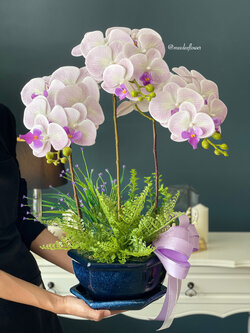 แจกันดอกกล้วยไม้ประดิษฐ์ แจกันดอกกล้วยไม้ปลอม ดอกกล้วยไม้ฟาแลน