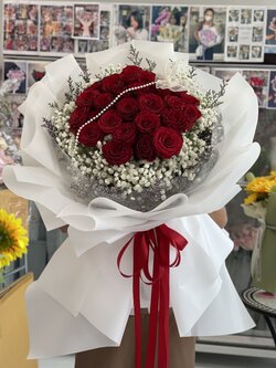 ช่อดอกกุหลาบแดง 30 ดอก ช่อกุหลาบแดงตั้งได้