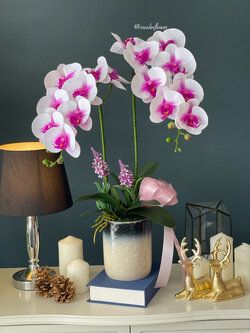 แจกันดอกกล้วยไม้ประดิษฐ์ แจกันดอกกล้วยไม้ปลอม ดอกกล้วยไม้ฟาแลน