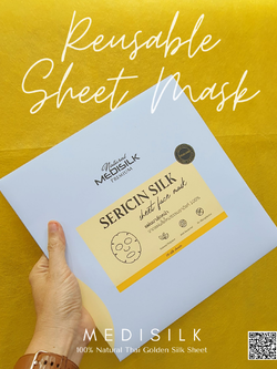10 pcs. 100% Reusable Natural Golden Raw Silk Sheet Face Mask แผ่นมาส์กหน้าใยไหมทองคำ 10 ชิ้น