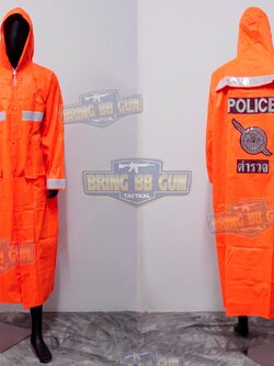เสื้อโค้ดกันฝน Police (เสื้อโค้ดกันในตำรวจ) (Raincoat) (มีแถบสะท้อนแสงด้านหลัง) (ชุดกันฝน) (เสื้อคลุม) (เสื้อกันฝน) (เสื้อกันฝนรถจักรยานยนต์) (งานจราจร) (สายตรวจ) (กันฝน) (หน้าฝน) (เดินป่า) (ขี่มอเตอร์ไซค์)