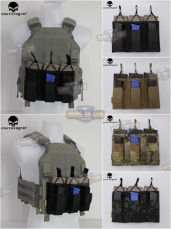 เพ้าแม็กกาซีน5.56พร้อมเพ้าแม็กกาซีนปืนสั้น แบบผ้า3ช่อง ยี่ห้อ Emerson (EmersonGear 5.56&Pistol Triple Open Top Magazine)