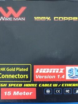 สาย HDMI Version1.4 Wireman หัวชุบทอง24K สายทองแดงแท้ ความยาว 15เมตร