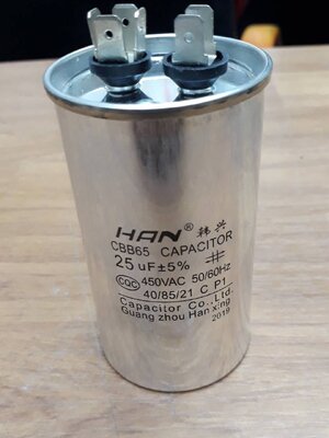 0000877 คาปาซิเตอร์แอร์ คาปาคอมแอร์ แคปรันแอร์ แคปสตาร์ทแอร์ capacitor 25 uf +5% 450 V AC คาปาซิเตอร์