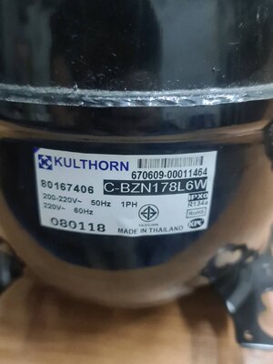 0000647 คอมเพรสเซอร์ ตู้เย็น ตู้แช่ รุ่น C-BZN178L6W น้ำยา R134a