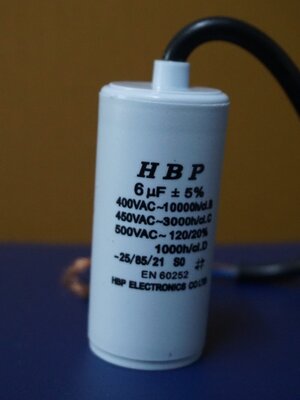 0000968 คาปาซิเตอร์/คาปาซิสเตอร์ 6uF 450V. (ชนิดสาย) CAPACITOR 6 uF 450V.