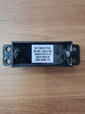 0000323 คาปาซิเตอร์ 13 uF เครื่องซักผ้า 13uF/450V แบบเหลี่ยม 2 ขา อย่างดี