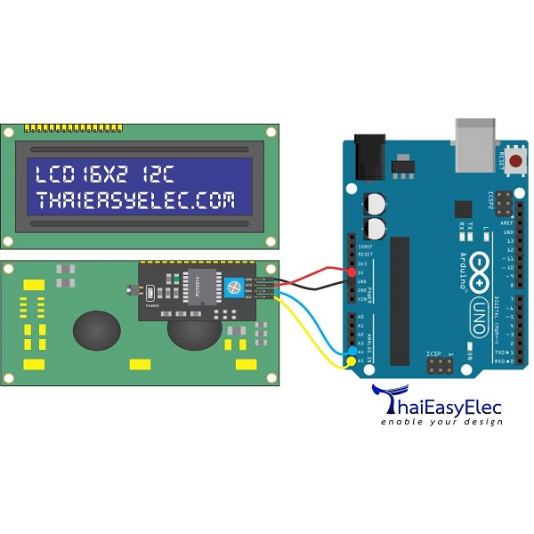 Basic 16x2 Character LCD - White on Blue 5V (I2C) - ThaiEasyElec ...